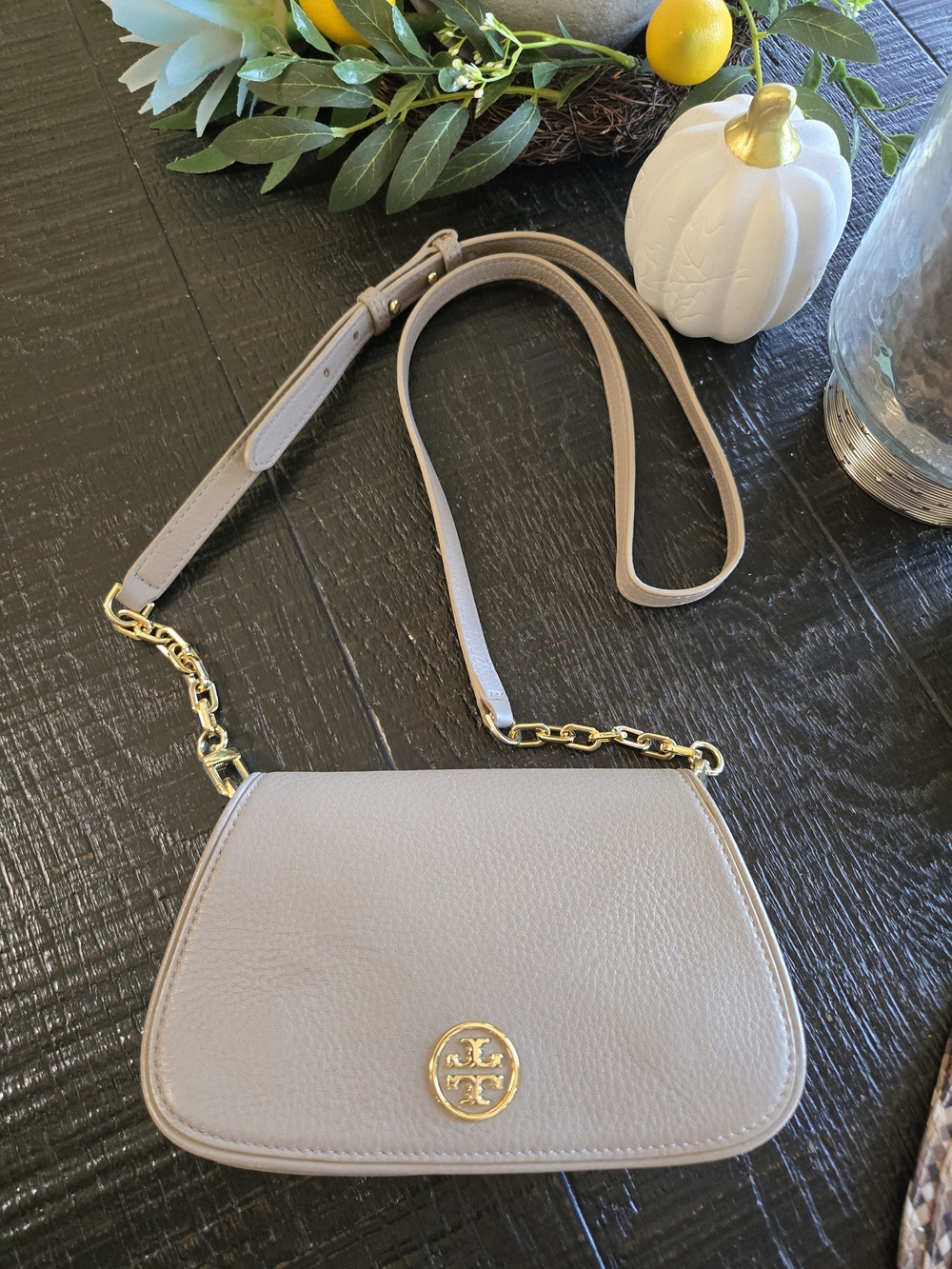 Tory Burch Pebbled Leather Crossbody Bag in Taupe